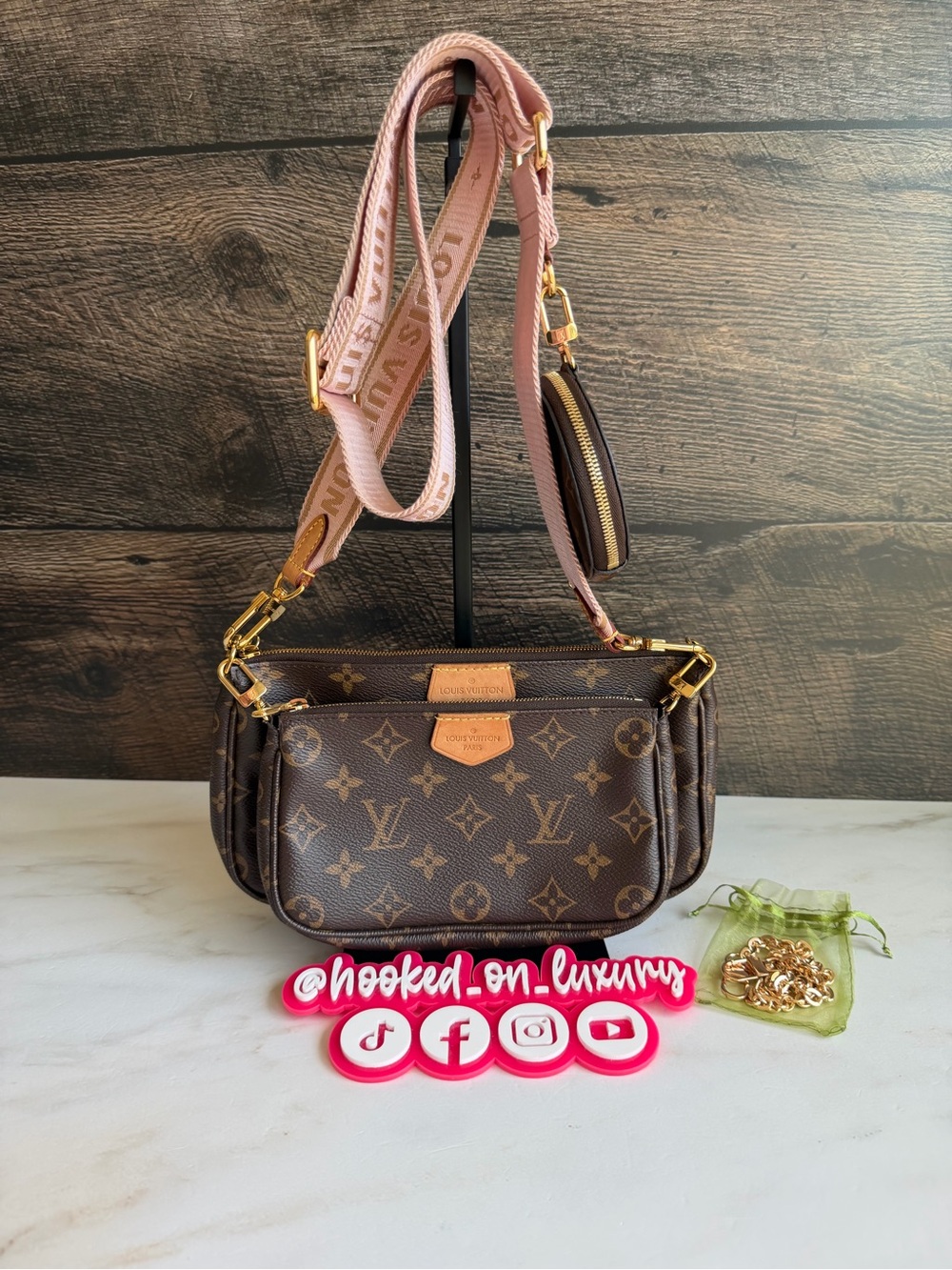Authentic Louis Vuitton Multi Pochette Accessories Pink Jaquard Strap Crossbody